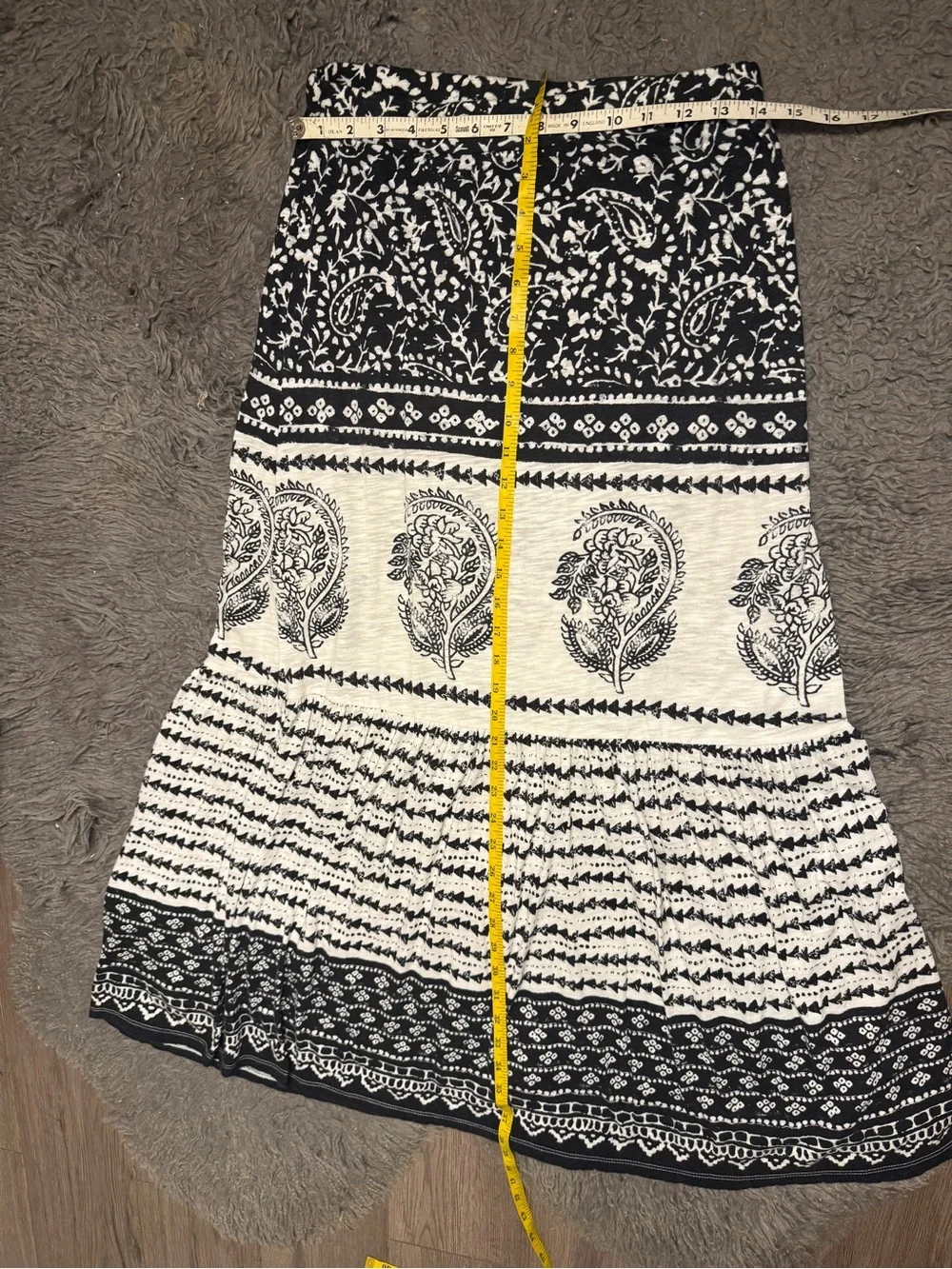 Lucky Brand Bohemian paisley print and tiered black &White Printed Maxi Skirt SM